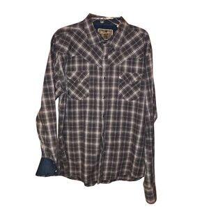 Wrangler Retro Premium Mens Western Plaid‎ Snap Button Shirt XXL Blue